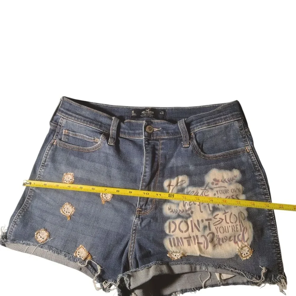 HOLLISTER Ultra High-Rise Cut Off Denim Shorts Blue Size 15 W32 Y2K Custom